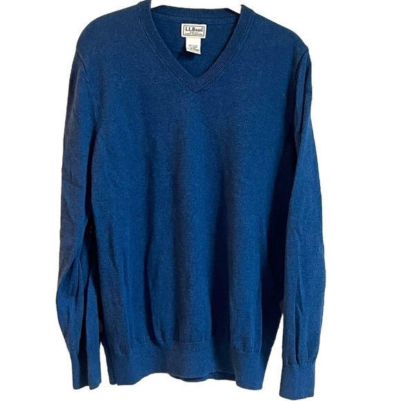 L.L. Bean Men’s V Neck Cashmere Cotton Long Sleeve Sweater Blue Medium Knit - Picture 1 of 6